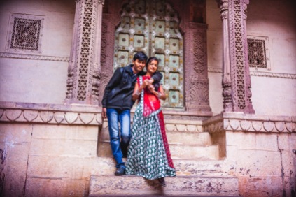 They obviously didn't knew each other, and awkwardly agreed to take the pose. The two families were around observing them - Learning to love - This is my first wedding photograph ever. Jodhpur, India, 2014.