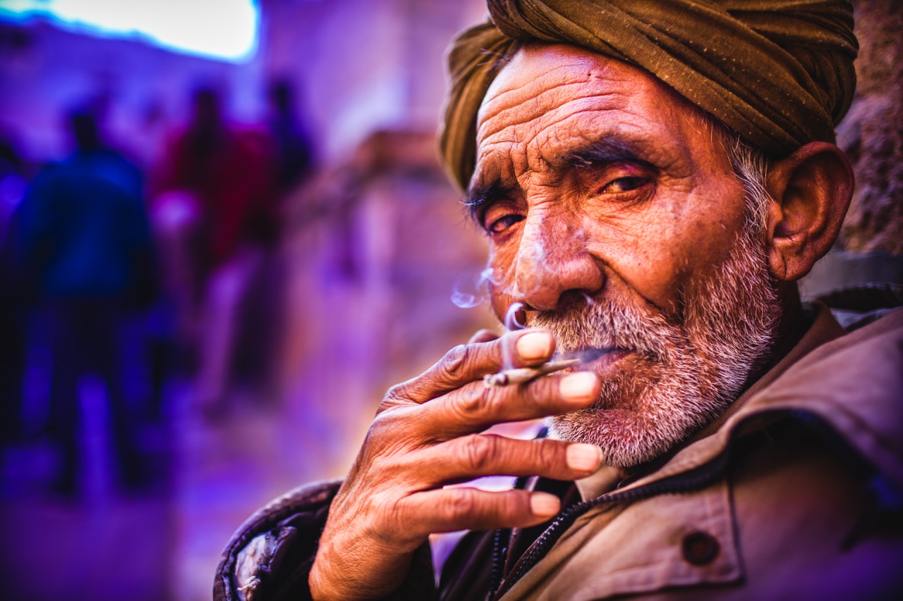 This could be my father. He used to smoke, too, but he never wore a turban. When I'll be back home, I'll do some portraits with him. Jaisalmer, India, 2014.